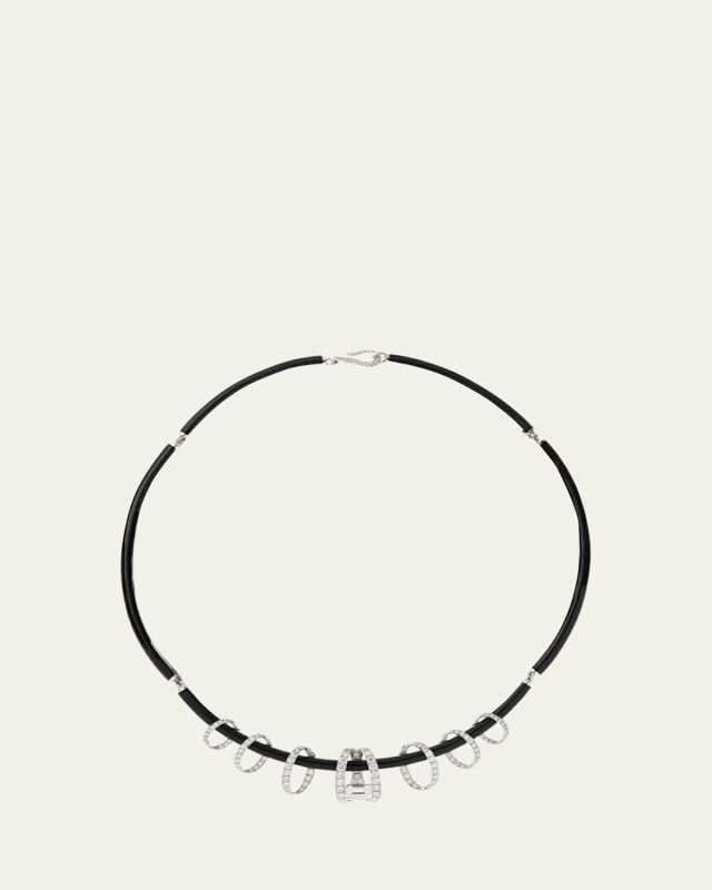 Oui A-Round Short Necklace with Black Enamel and White Diamonds